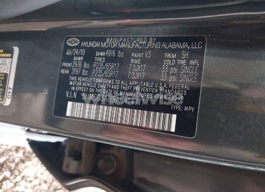 Photo 9 of 2010 Hyundai Santa FE GLS (VIN 5NMSG3AB9AH414711)