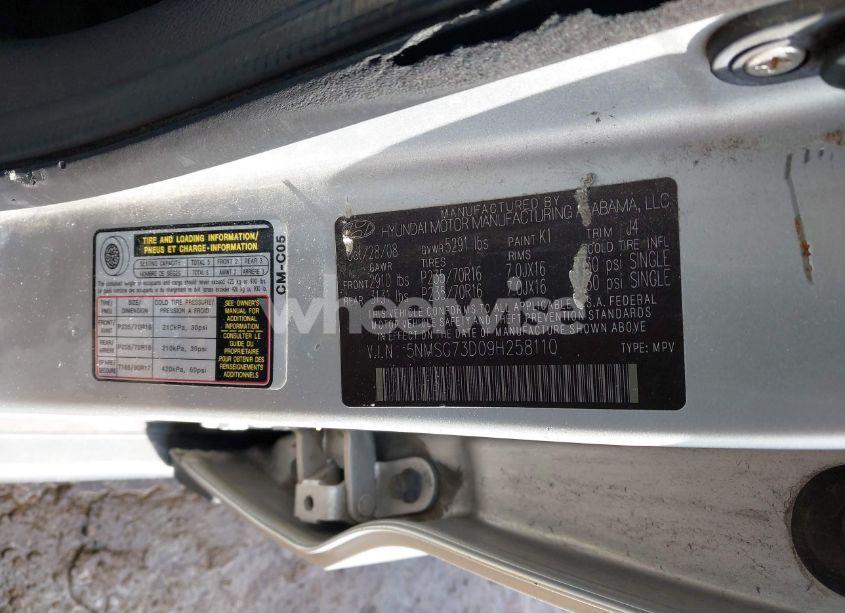 Photo 9 of 2009 Hyundai Santa FE GLS (VIN 5NMSG73D09H258110)
