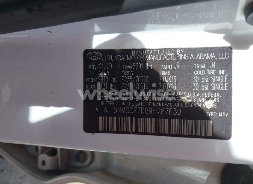 Photo 9 of 2009 Hyundai Santa FE GLS (VIN 5NMSG73D89H287659)