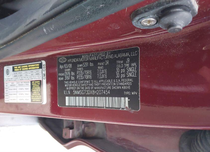 Photo 9 of 2008 Hyundai Santa FE GLS (VIN 5NMSG73DX8H207454)