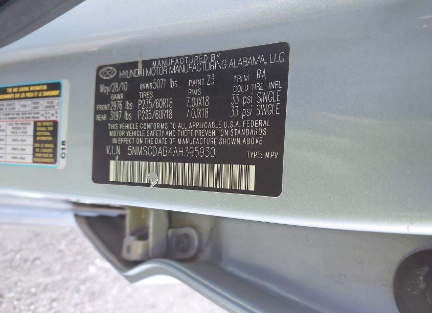 Photo 9 of 2010 Hyundai Santa FE GLS (VIN 5NMSGDAB4AH395930)