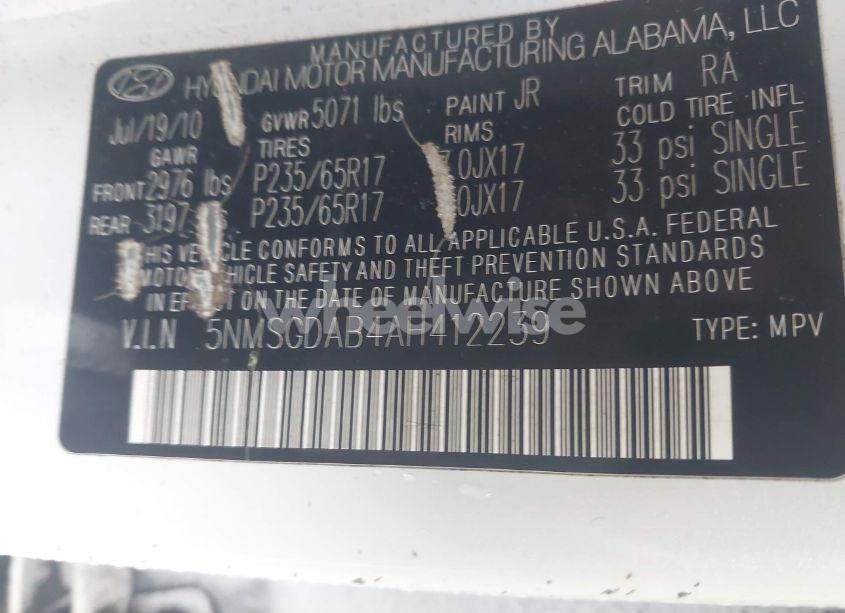 Photo 9 of 2010 Hyundai Santa FE GLS (VIN 5NMSGDAB4AH412239)