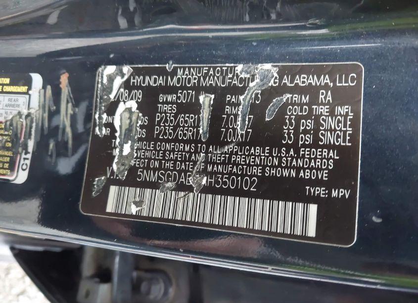 Photo 9 of 2010 Hyundai Santa FE GLS (VIN 5NMSGDAB6AH350102)