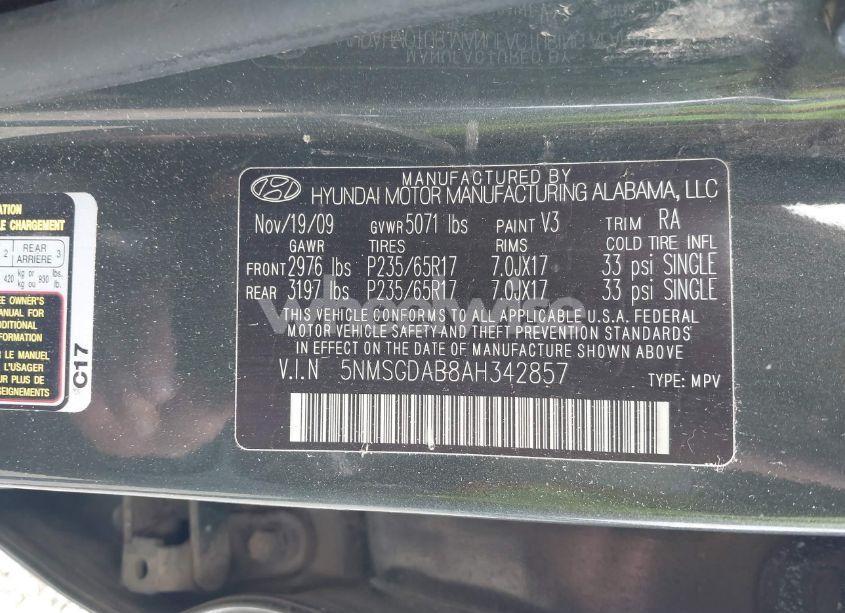 Photo 9 of 2010 Hyundai Santa FE GLS (VIN 5NMSGDAB8AH342857)