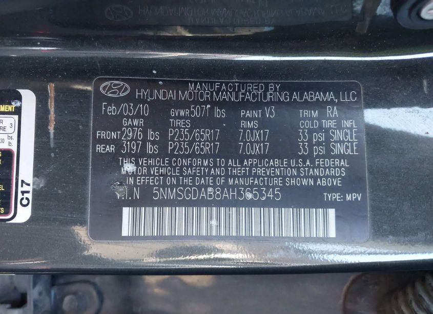 Photo 9 of 2010 Hyundai Santa FE GLS (VIN 5NMSGDAB8AH365345)