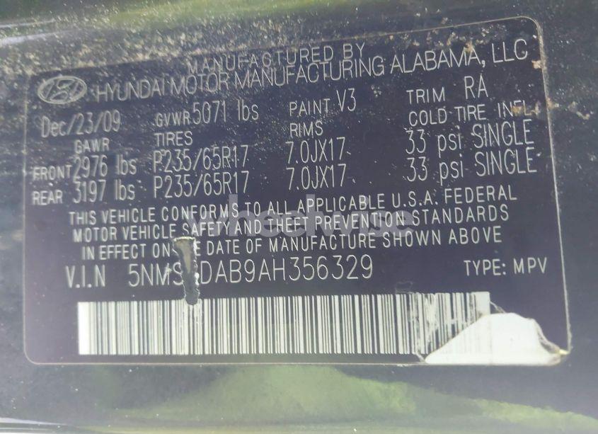 Photo 9 of 2010 Hyundai Santa FE GLS (VIN 5NMSGDAB9AH356329)