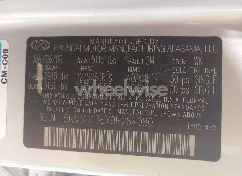 Photo 9 of 2009 Hyundai Santa FE LIMITED (VIN 5NMSH13EX9H264080)