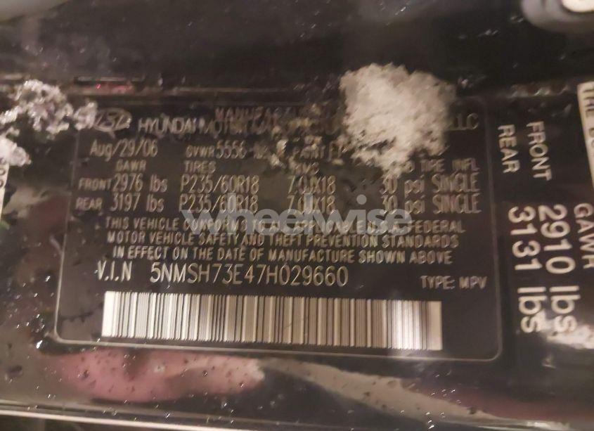 Photo 9 of 2007 Hyundai Santa FE LIMITED/SE (VIN 5NMSH73E47H029660)