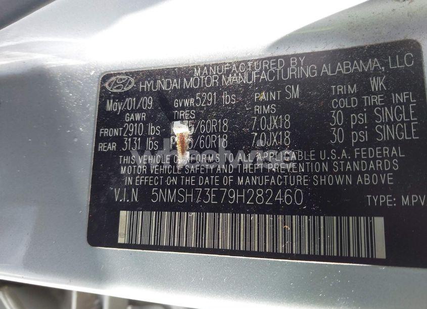 Photo 9 of 2009 Hyundai Santa FE LIMITED (VIN 5NMSH73E79H282460)