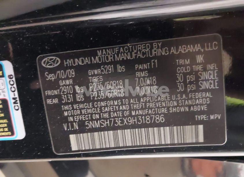 Photo 9 of 2009 Hyundai Santa FE LIMITED (VIN 5NMSH73EX9H318786)