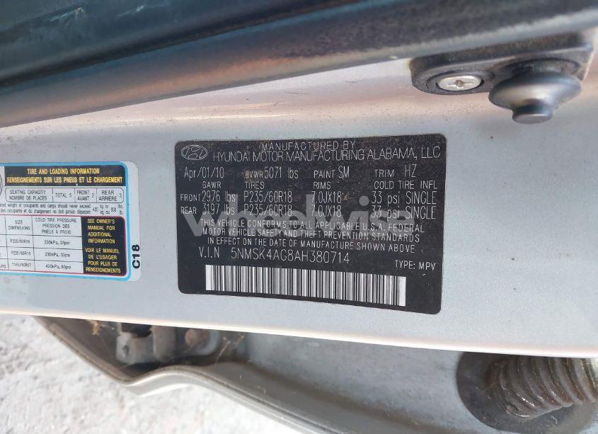 Photo 9 of 2010 Hyundai Santa FE LIMITED V6 (VIN 5NMSK4AG8AH380714)