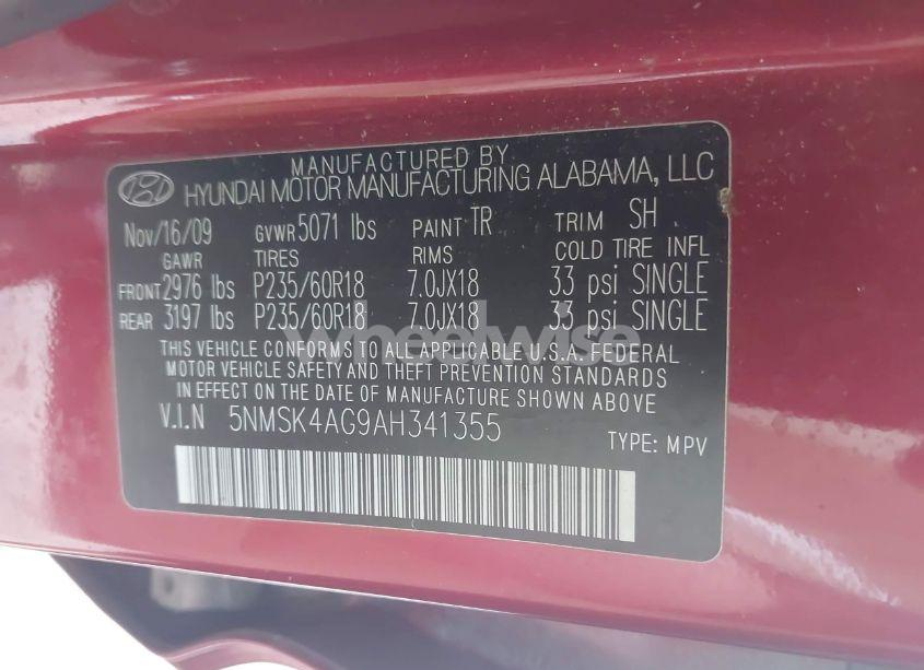 Photo 9 of 2010 Hyundai Santa FE LIMITED V6 (VIN 5NMSK4AG9AH341355)