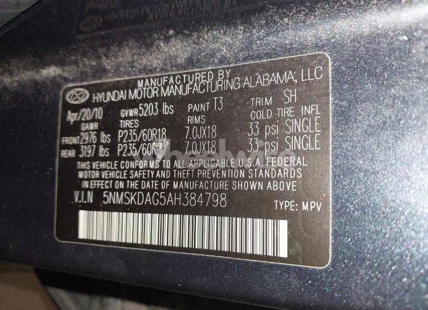 Photo 9 of 2010 Hyundai Santa FE LIMITED V6 (VIN 5NMSKDAG5AH384798)