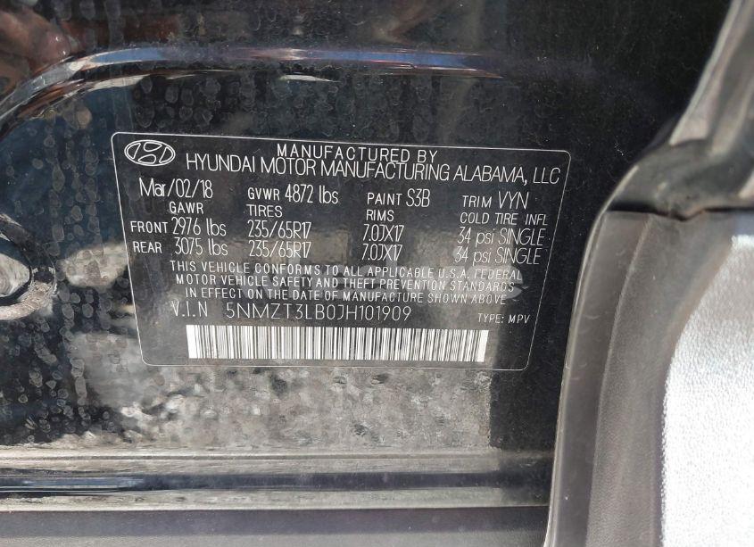 Photo 9 of 2018 Hyundai Santa FE SPORT 2.4L (VIN 5NMZT3LB0JH101909)