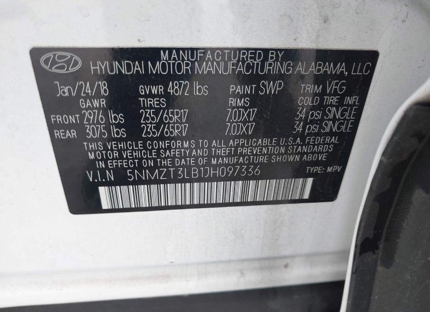 Photo 9 of 2018 Hyundai Santa FE SPORT 2.4L (VIN 5NMZT3LB1JH097336)