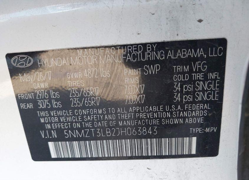 Photo 9 of 2018 Hyundai Santa FE SPORT 2.4L (VIN 5NMZT3LB2JH063843)