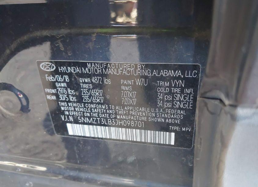 Photo 9 of 2018 Hyundai Santa FE SPORT 2.4L (VIN 5NMZT3LB3JH098701)