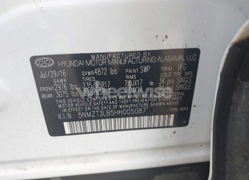 Photo 9 of 2017 Hyundai Santa FE SPORT 2.4L (VIN 5NMZT3LB5HH005087)