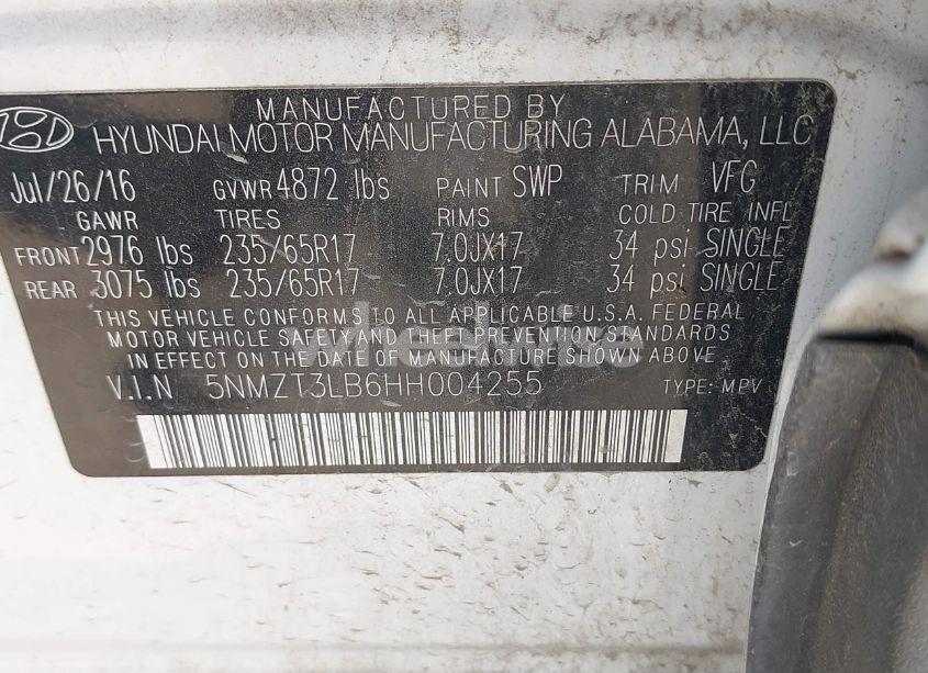 Photo 9 of 2017 Hyundai Santa FE SPORT 2.4L (VIN 5NMZT3LB6HH004255)