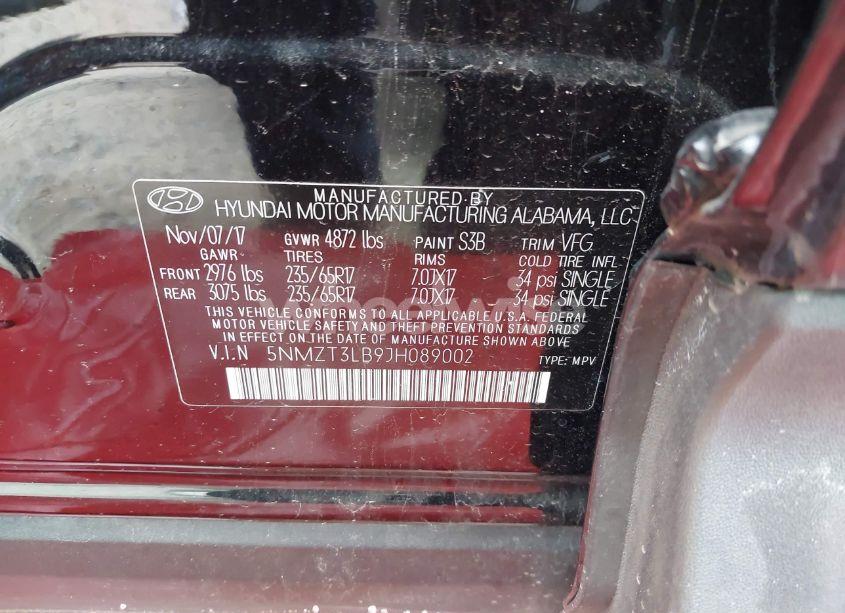 Photo 9 of 2018 Hyundai Santa FE SPORT 2.4L (VIN 5NMZT3LB9JH089002)