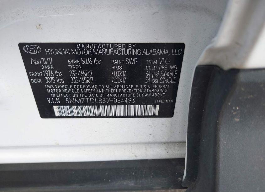 Photo 9 of 2018 Hyundai Santa FE SPORT 2.4L (VIN 5NMZTDLB3JH054493)