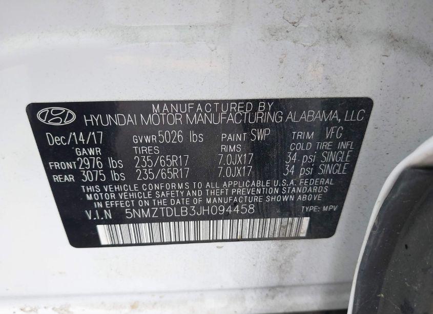 Photo 9 of 2018 Hyundai Santa FE SPORT 2.4L (VIN 5NMZTDLB3JH094458)