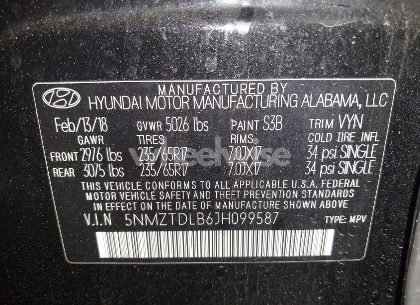 Photo 9 of 2018 Hyundai Santa FE SPORT 2.4L (VIN 5NMZTDLB6JH099587)