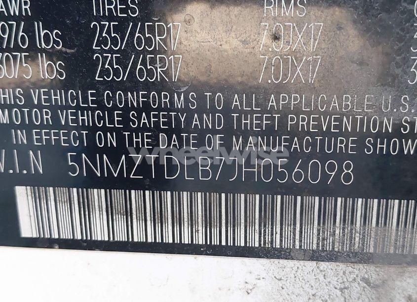 Photo 9 of 2018 Hyundai Santa FE SPORT 2.4L (VIN 5NMZTDLB7JH056098)