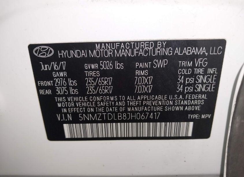 Photo 9 of 2018 Hyundai Santa FE SPORT 2.4L (VIN 5NMZTDLB8JH067417)