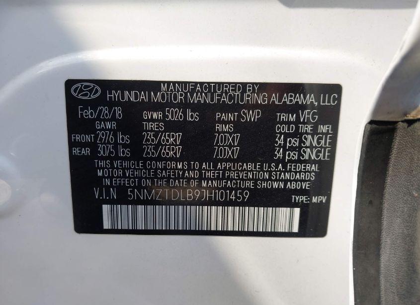 Photo 9 of 2018 Hyundai Santa FE SPORT 2.4L (VIN 5NMZTDLB9JH101459)