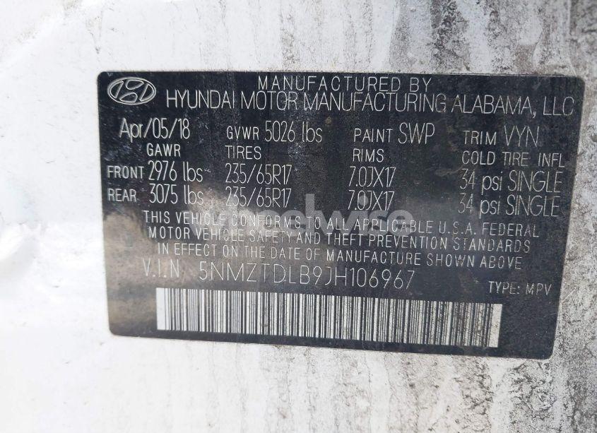 Photo 9 of 2018 Hyundai Santa FE SPORT 2.4L (VIN 5NMZTDLB9JH106967)