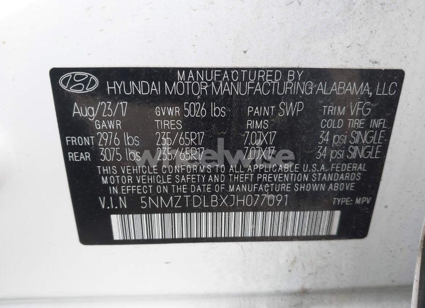 Photo 9 of 2018 Hyundai Santa FE SPORT 2.4L (VIN 5NMZTDLBXJH077091)