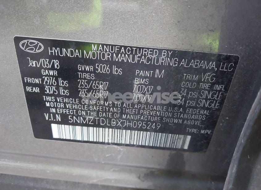 Photo 9 of 2018 Hyundai Santa FE SPORT 2.4L (VIN 5NMZTDLBXJH095249)