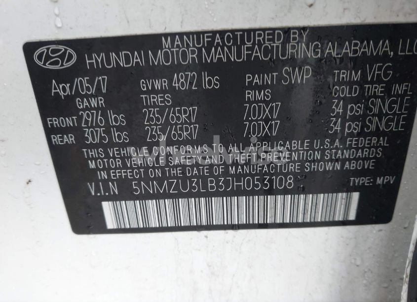 Photo 9 of 2018 Hyundai Santa FE SPORT 2.4L (VIN 5NMZU3LB3JH053108)