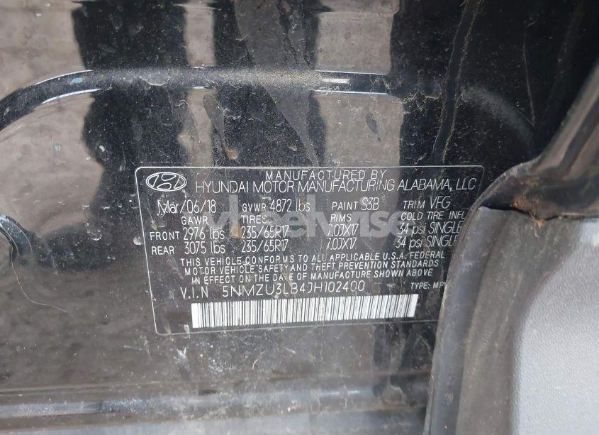 Photo 9 of 2018 Hyundai Santa FE SPORT 2.4L (VIN 5NMZU3LB4JH102400)