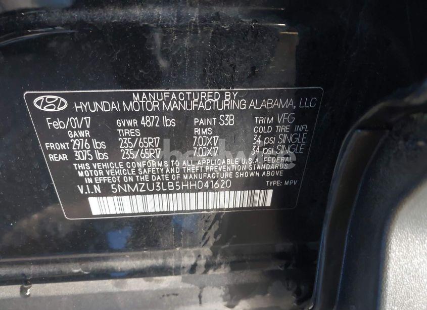 Photo 9 of 2017 Hyundai Santa FE SPORT 2.4L (VIN 5NMZU3LB5HH041620)