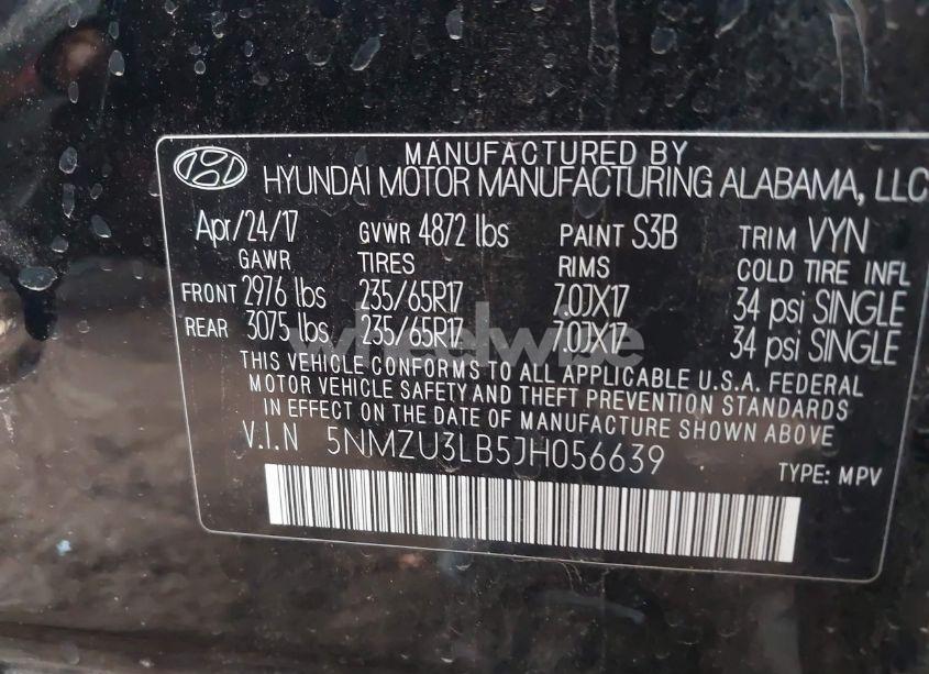 Photo 9 of 2018 Hyundai Santa FE SPORT 2.4L (VIN 5NMZU3LB5JH056639)