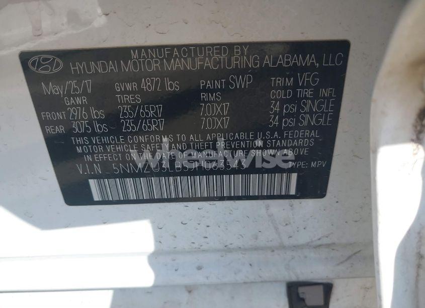 Photo 9 of 2018 Hyundai Santa FE SPORT 2.4L (VIN 5NMZU3LB5JH063543)