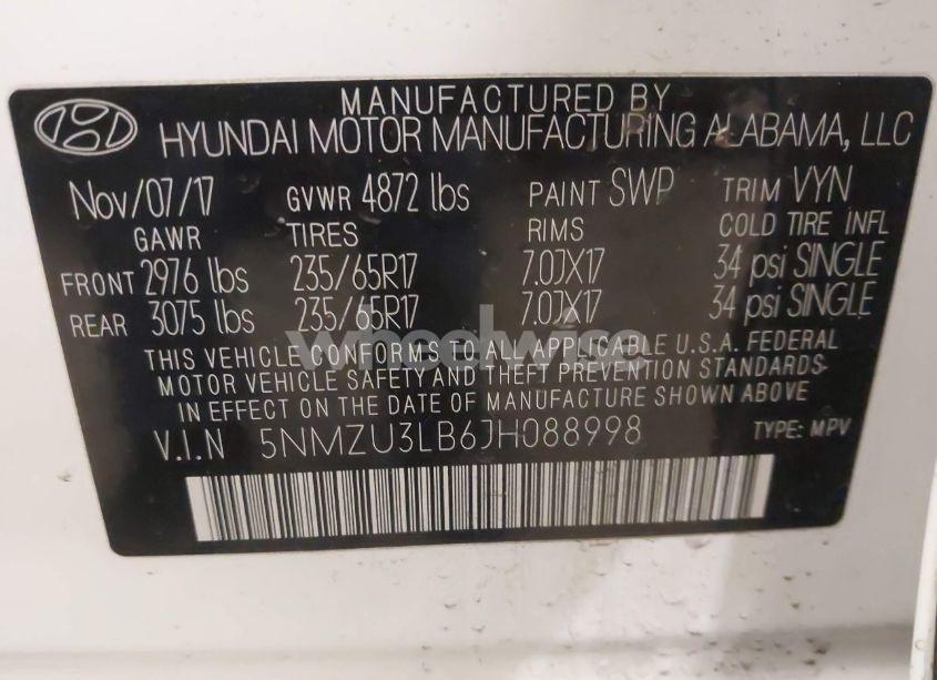 Photo 9 of 2018 Hyundai Santa FE SPORT 2.4L (VIN 5NMZU3LB6JH088998)