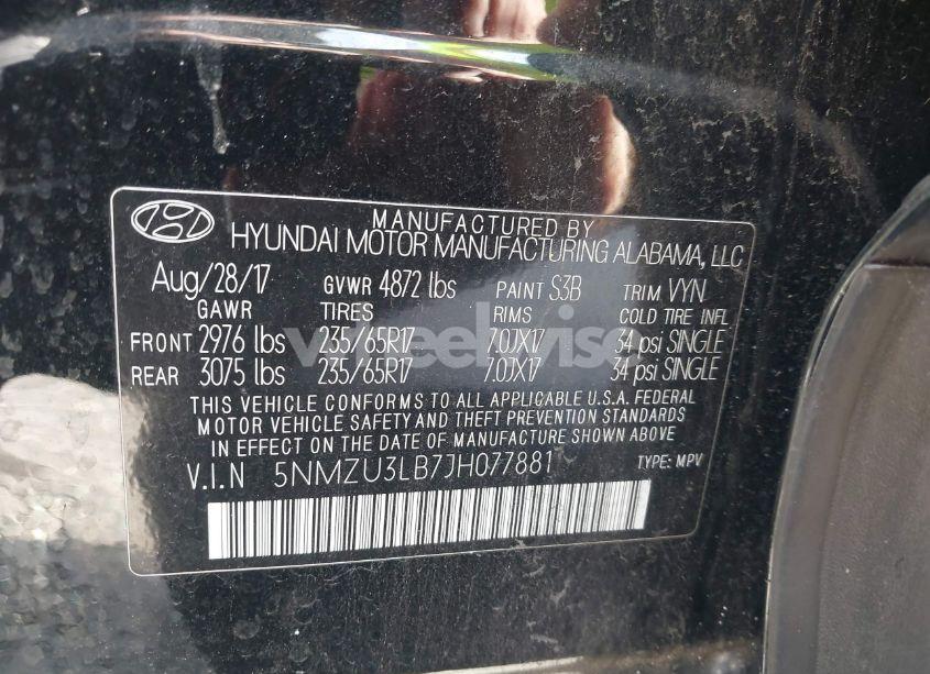 Photo 9 of 2018 Hyundai Santa FE SPORT 2.4L (VIN 5NMZU3LB7JH077881)