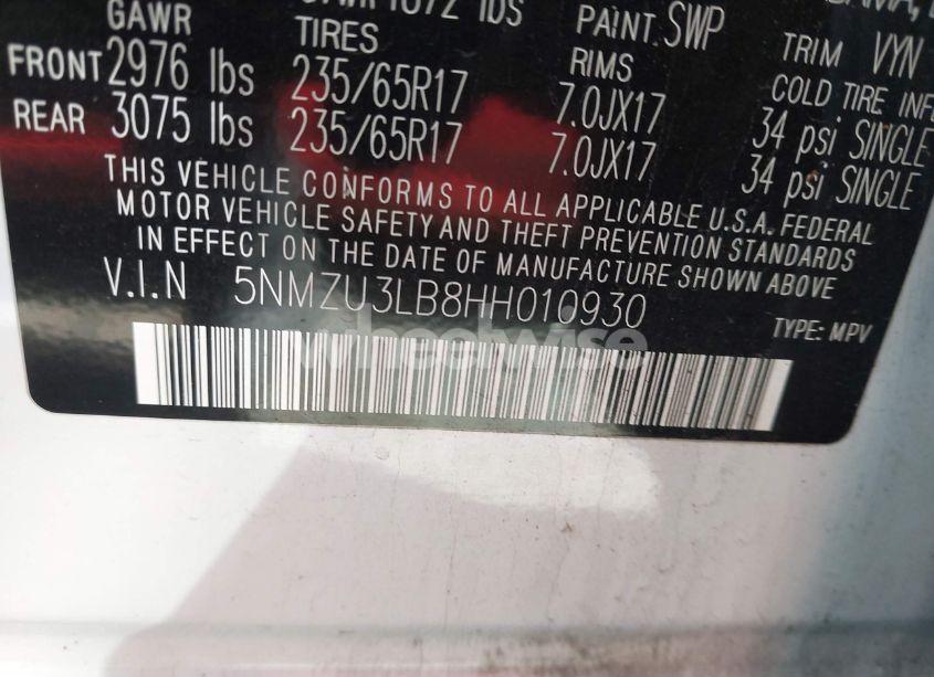 Photo 9 of 2017 Hyundai Santa FE SPORT 2.4L (VIN 5NMZU3LB8HH010930)