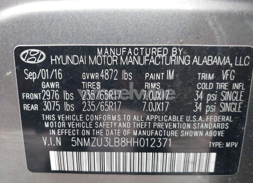 Photo 9 of 2017 Hyundai Santa FE SPORT 2.4L (VIN 5NMZU3LB8HH012371)