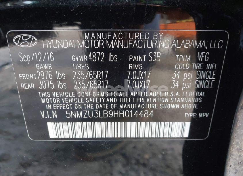 Photo 9 of 2017 Hyundai Santa FE SPORT 2.4L (VIN 5NMZU3LB9HH014484)