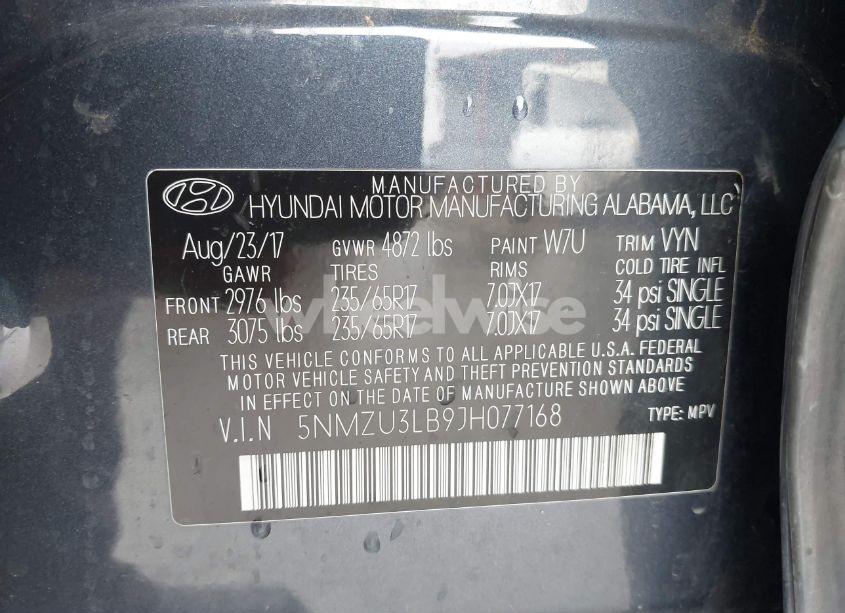 Photo 9 of 2018 Hyundai Santa FE SPORT 2.4L (VIN 5NMZU3LB9JH077168)