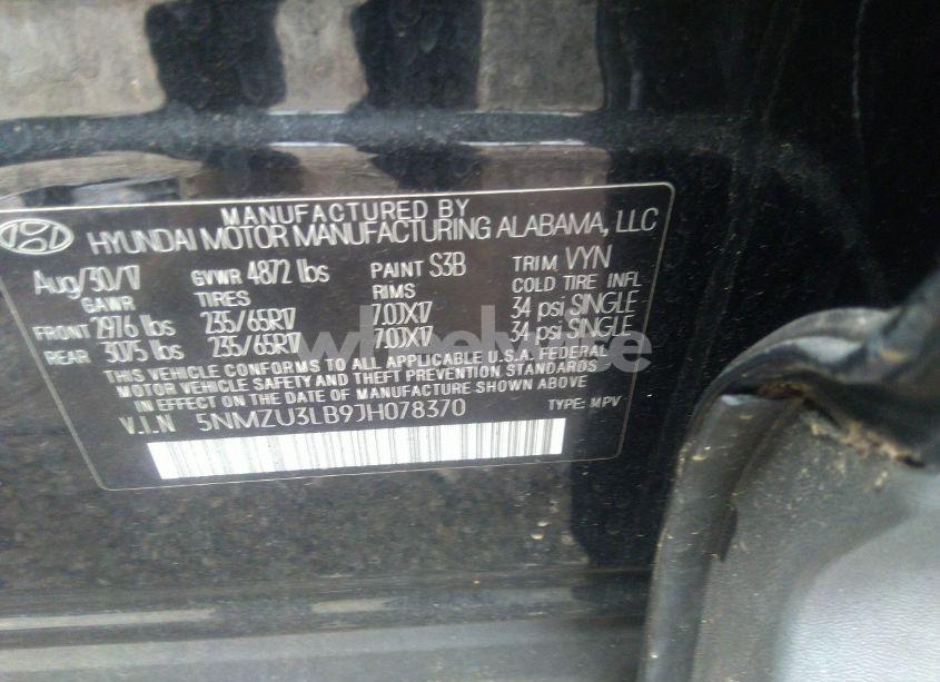 Photo 9 of 2018 Hyundai Santa FE SPORT 2.4L (VIN 5NMZU3LB9JH078370)