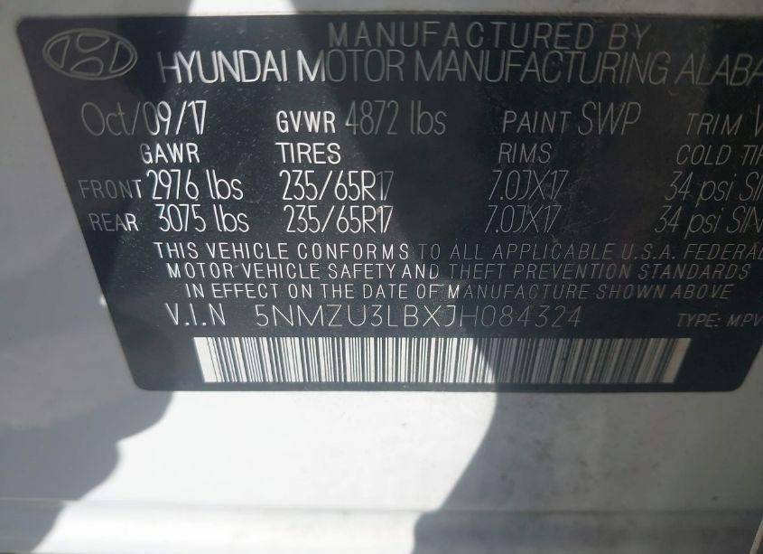 Photo 9 of 2018 Hyundai Santa FE SPORT 2.4L (VIN 5NMZU3LBXJH084324)