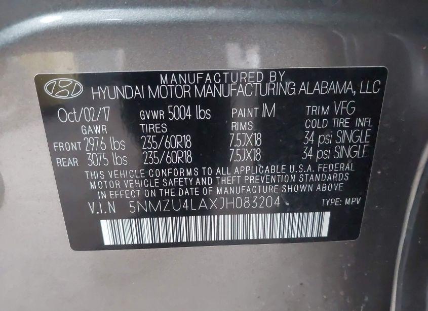 Photo 9 of 2018 Hyundai Santa FE SPORT 2.0T (VIN 5NMZU4LAXJH083204)