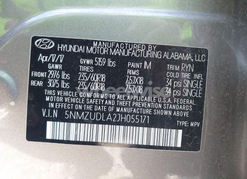 Photo 9 of 2018 Hyundai Santa FE SPORT 2.0T (VIN 5NMZUDLA2JH055171)