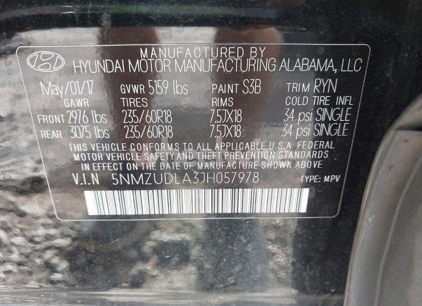 Photo 9 of 2018 Hyundai Santa FE SPORT 2.0T (VIN 5NMZUDLA3JH057978)