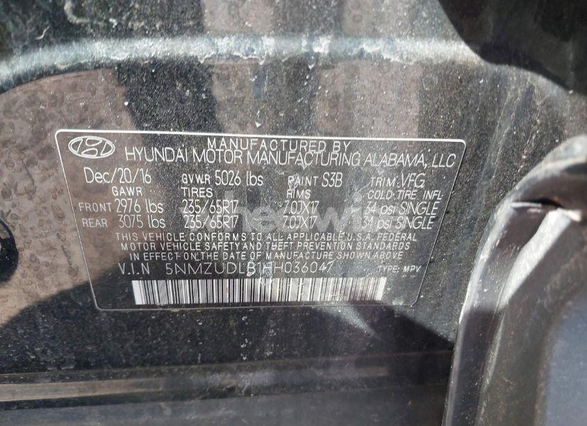 Photo 9 of 2017 Hyundai Santa FE SPORT 2.4L (VIN 5NMZUDLB1HH036047)